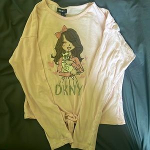 Girls, DKNY, Lt Pink, Long Sleeved, Tie Front/waist SZL/12, Top, w/Girl/Cat Frnt
